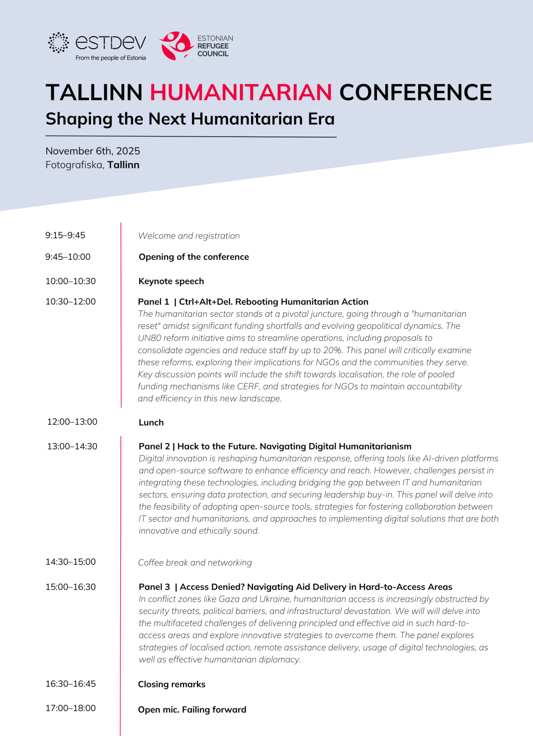 Tallinn Humanitarian Conference agenda