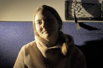 Bodhana on a train to Kharkiv